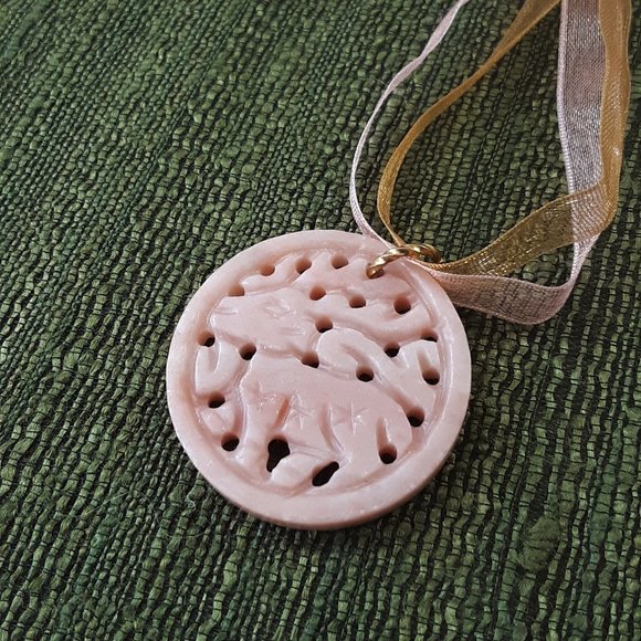 Carved Stag Pendant Double Ribbon Necklace Toggle Clasp Handmade Original Design - Picture 4 of 4